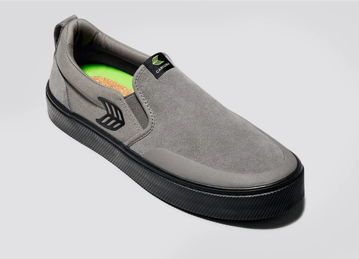 SLIP-ON PRO Charcoal Grey Suede and Canvas Black Logo Sneaker Women - Image 4