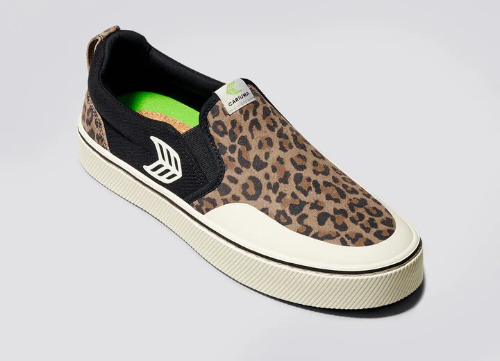 SLIP-ON PRO Leopard Print Suede Black Canvas Ivory Logo Sneaker Men - Image 4