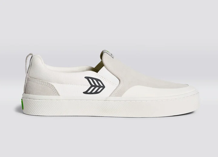 SLIP-ON PRO Off-White Canvas Vintage White Suede Black Logo Sneaker Men - Image 3