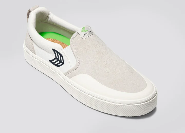SLIP-ON PRO Off-White Canvas Vintage White Suede Black Logo Sneaker Men - Image 4