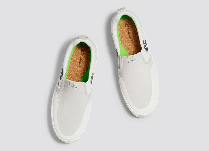 SLIP-ON PRO Off-White Canvas Vintage White Suede Black Logo Sneaker Men - Image 7