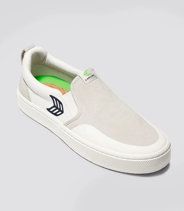 SLIP-ON PRO Off-White Canvas Vintage White Suede Black Logo Sneaker Men - Image 10
