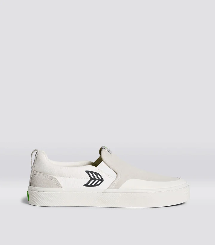 SLIP-ON PRO Off-White Canvas Vintage White Suede Black Logo Sneaker Men