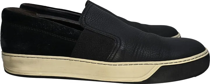 Slip-On Sneakers in Black Leather and Suede