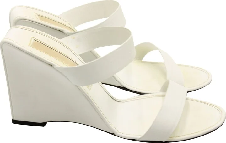 Slip-On Wedge Mules in White Leather