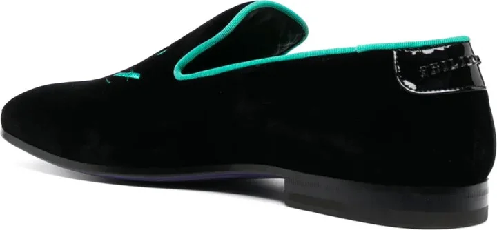 Slogan-Embroidered Velvet Loafers - Image 3