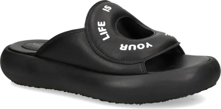 Slogan-Print Leather Slides - Image 2