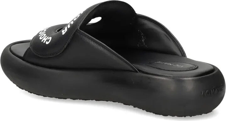 Slogan-Print Leather Slides - Image 3