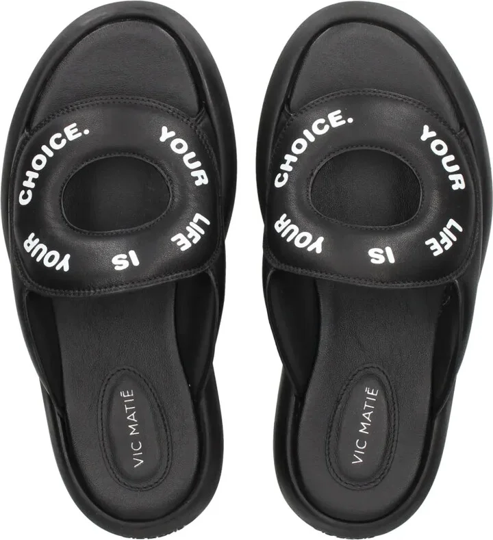 Slogan-Print Leather Slides - Image 4