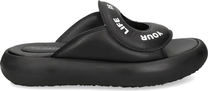 Slogan-Print Leather Slides