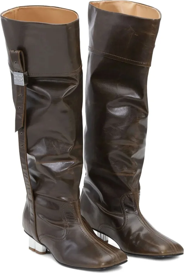 Slouched Knee-High Leather Boots - Image 3