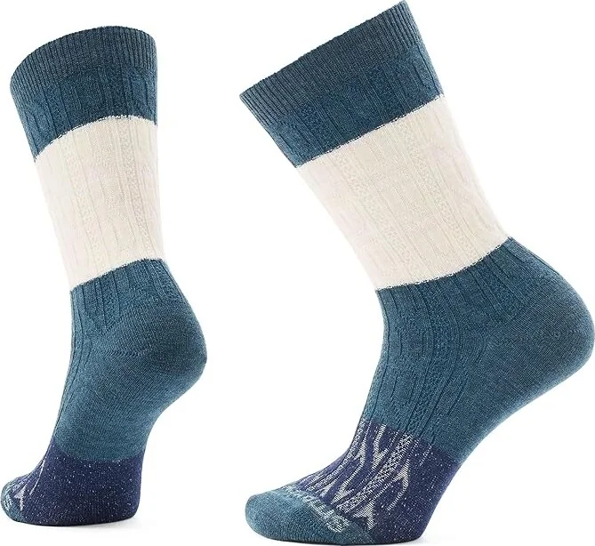 Smartwool Everyday Color Block Cable Crew Socks Knee High Socks Shoes Twilight Blue-Moonbeam : MD (US Men's Shoe 6-8.5 - Women's Shoe 7-9.5)