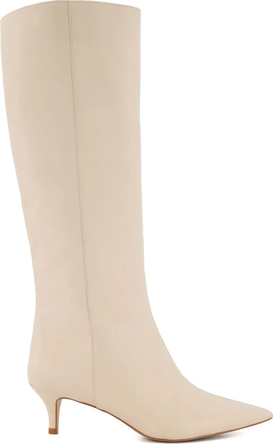 Smooth Pointed Toe Knee High Kitten Heel Boot