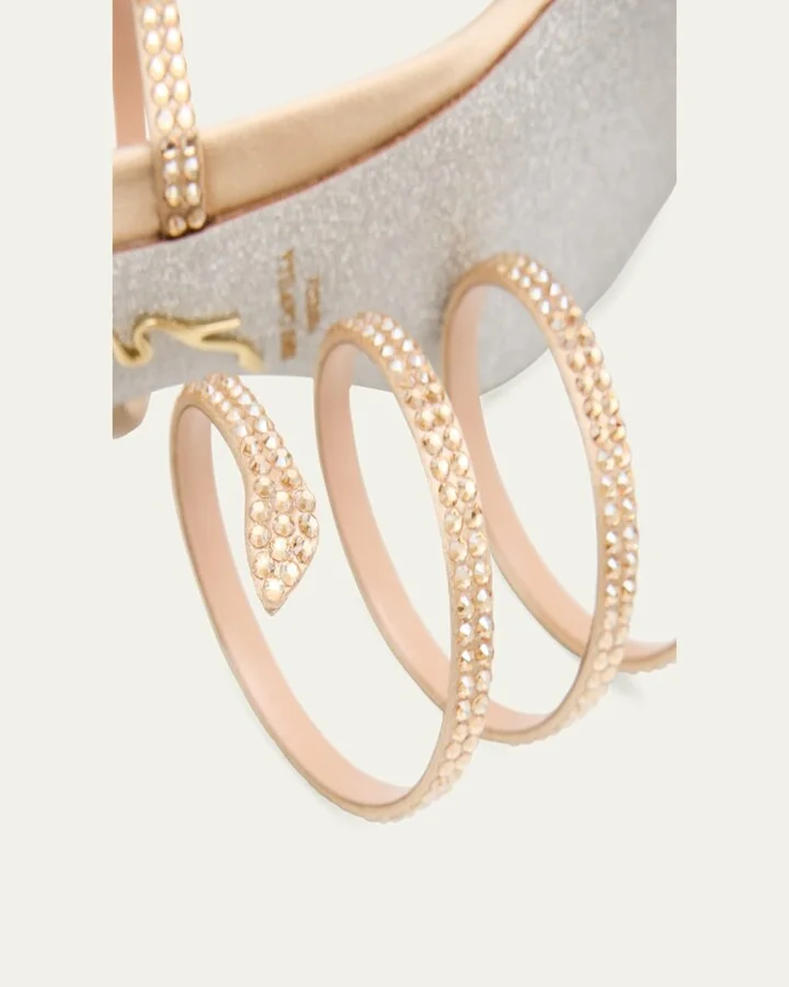 Snake Ankle-Wrap Strass Satin Block-Heel Sandals - Image 10