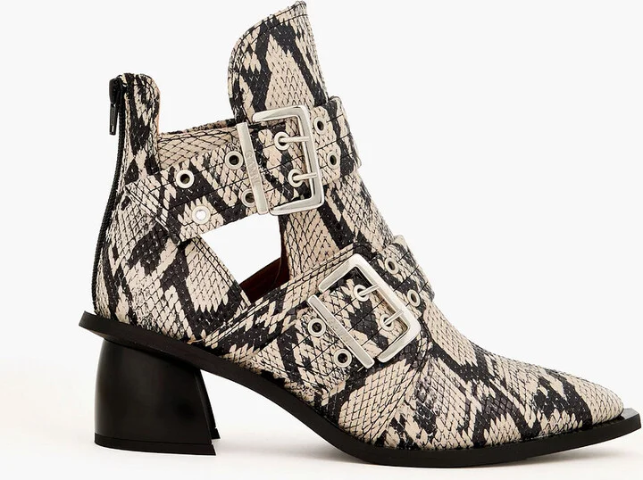 Snake-effect ankle boots
