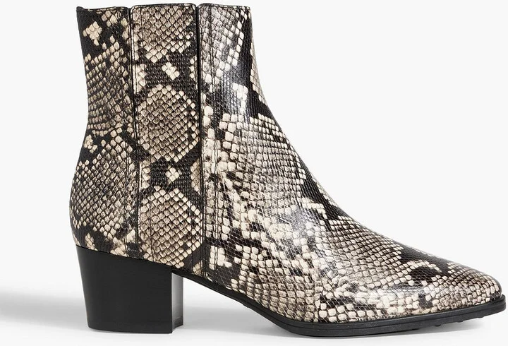 Snake-effect leather ankle boots
