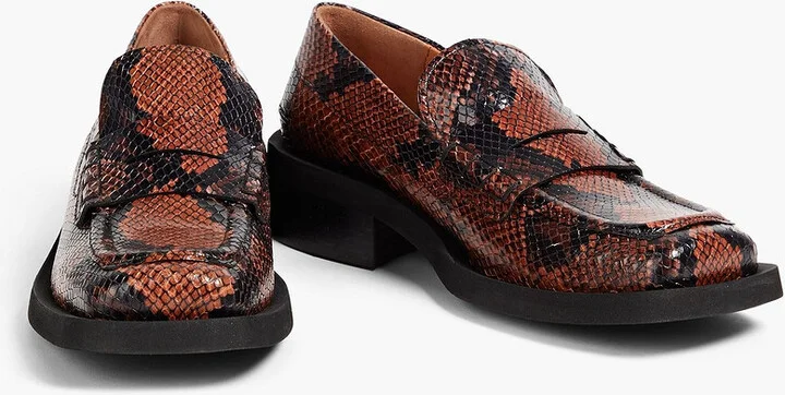Snake-effect leather loafers - Image 2