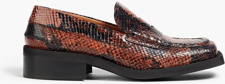 Snake-effect leather loafers