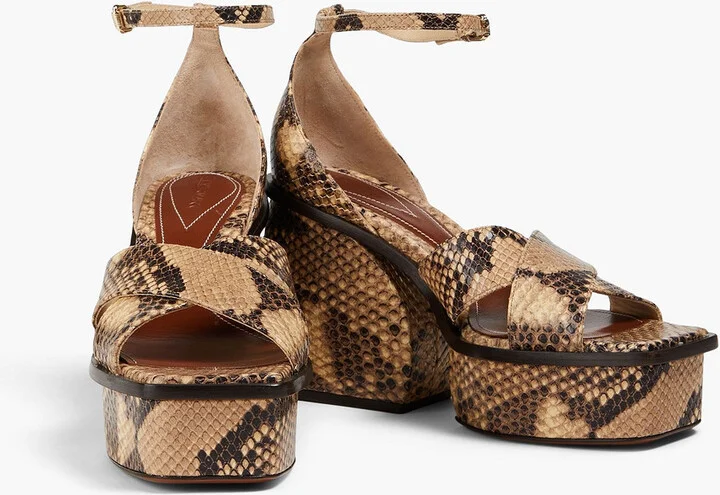 Snake-effect leather platform sandals - Image 2