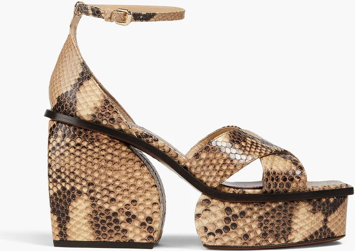 Snake-effect leather platform sandals