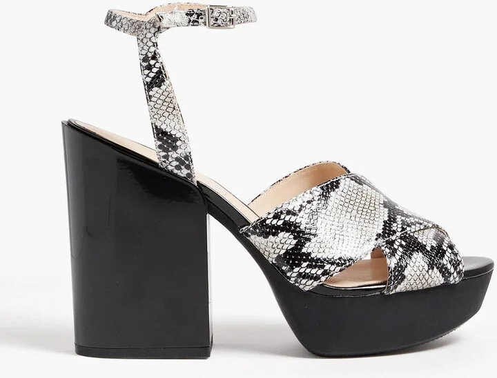 Snake-effect leather platform sandals