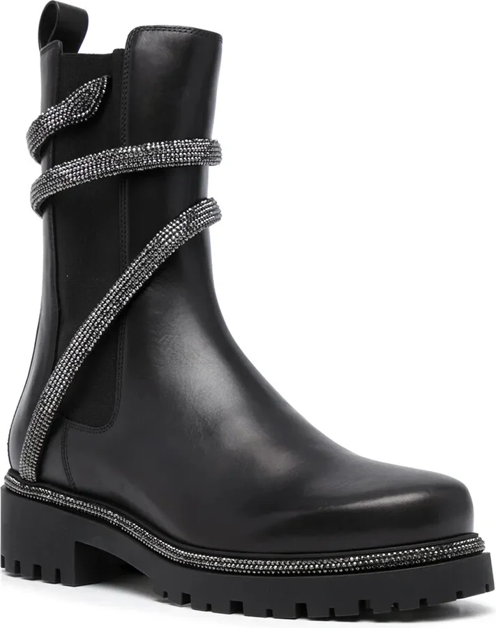 Snake-Embellished Leather Ankle Boots - Image 2