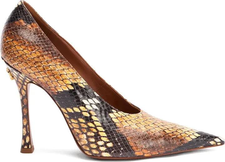 Snake-Embossed High-Heel Pumps