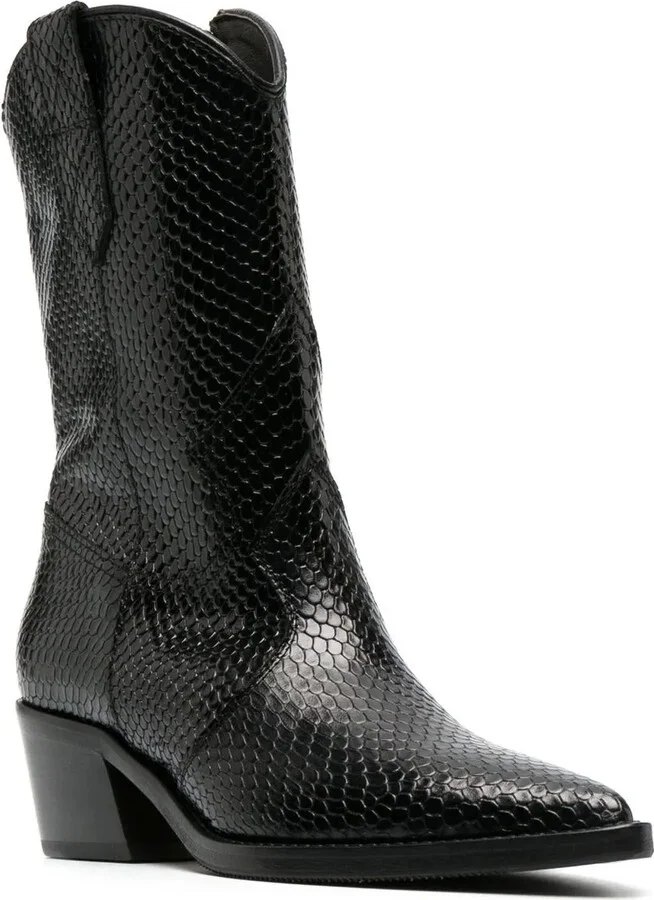 Snake-Embossed Leather Boots - Image 2