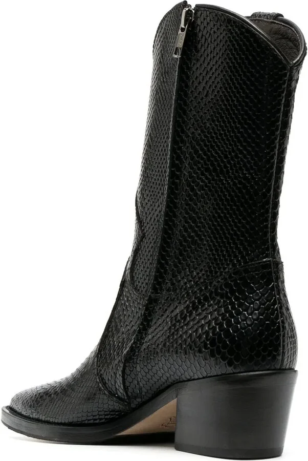 Snake-Embossed Leather Boots - Image 3