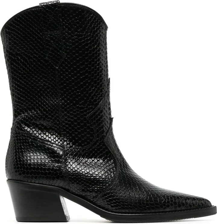 Snake-Embossed Leather Boots