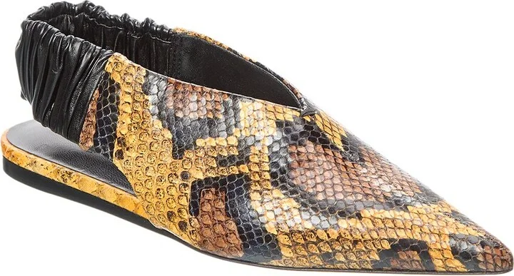 Snake-Embossed Leather Slingback Flat