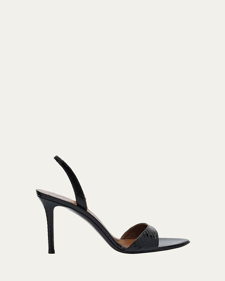 Snake-Embossed Leather Slingback Sandals