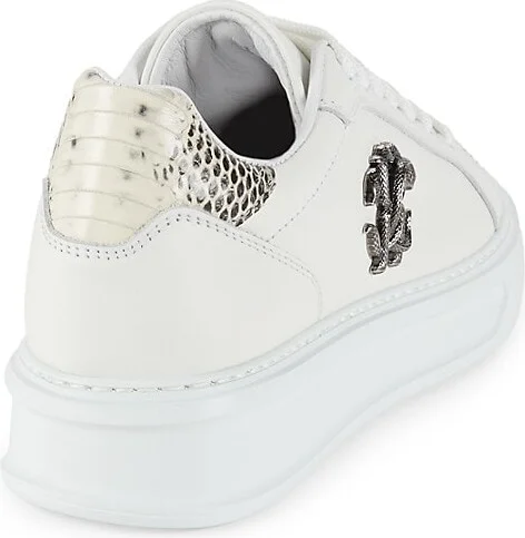 Snake-Embossed Low Top Leather Sneakers - Image 3