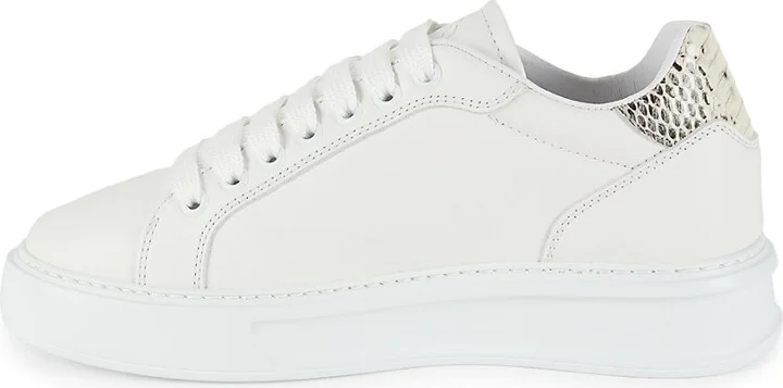 Snake-Embossed Low Top Leather Sneakers - Image 4