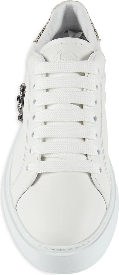 Snake-Embossed Low Top Leather Sneakers - Image 5