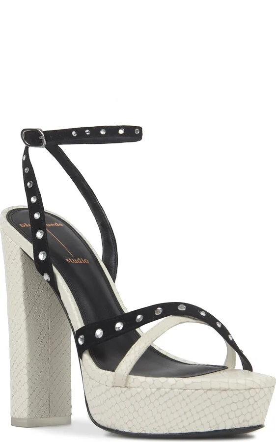 Snake Embossed Rhinestone Platform Sandal