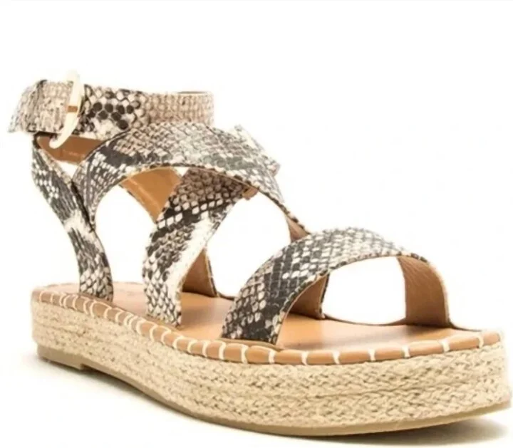 Snake Espadrille Sandals In Beige/brown Snake