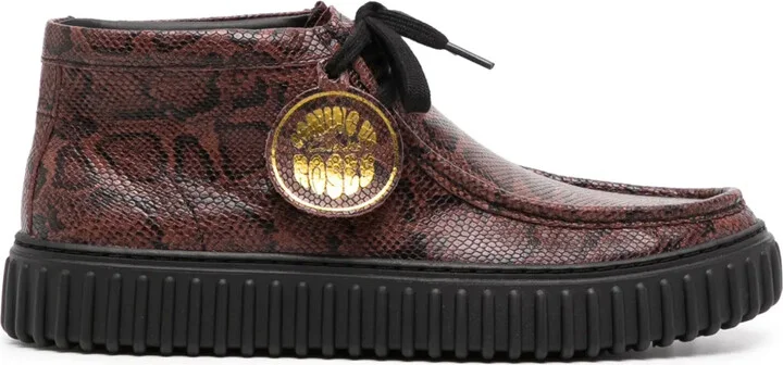 Snake-Print Leather Boots