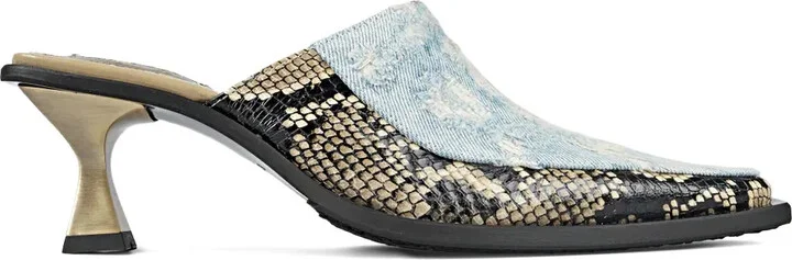 Snake-Print Leather Mules