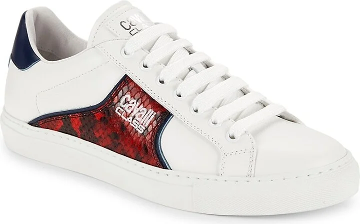 Snake Print Trim Low Top Leather Sneakers - Image 2
