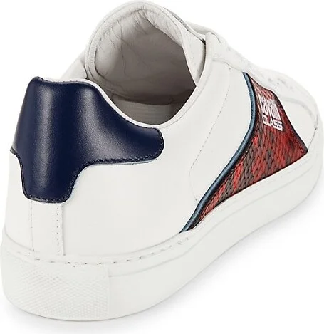 Snake Print Trim Low Top Leather Sneakers - Image 3