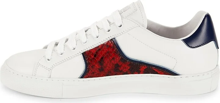 Snake Print Trim Low Top Leather Sneakers - Image 4