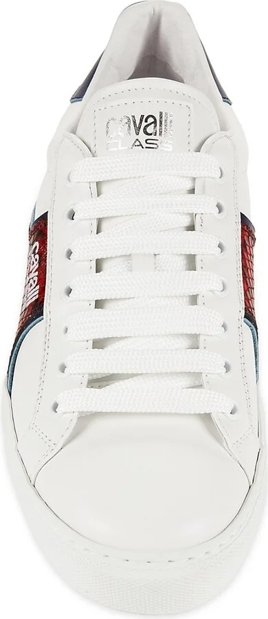 Snake Print Trim Low Top Leather Sneakers - Image 5