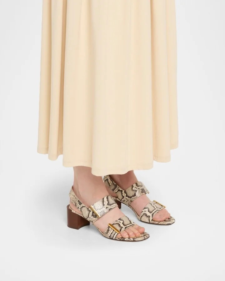 Snake-Printed Leather Block-Heel Sandals - Image 3