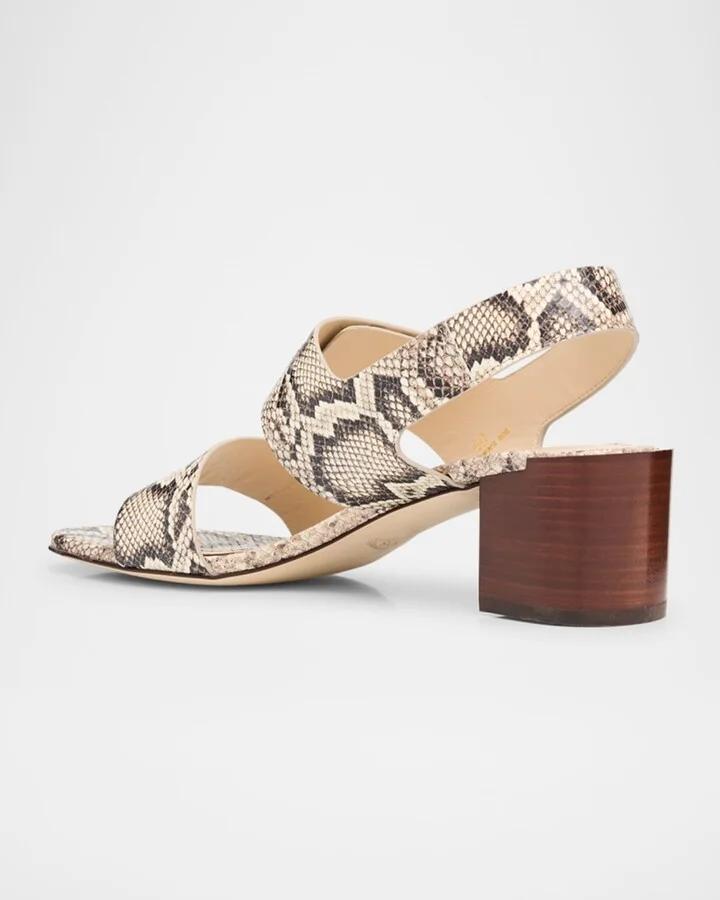 Snake-Printed Leather Block-Heel Sandals - Image 4