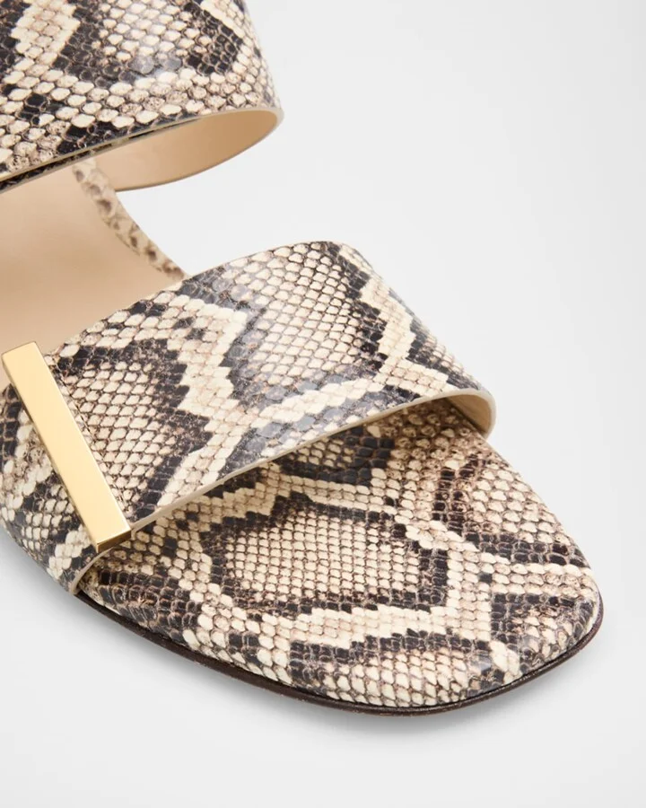 Snake-Printed Leather Block-Heel Sandals - Image 10
