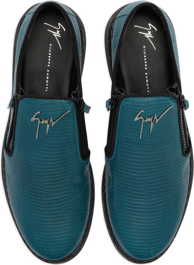 Snake-Skin Effect Leather Loafers - Image 4
