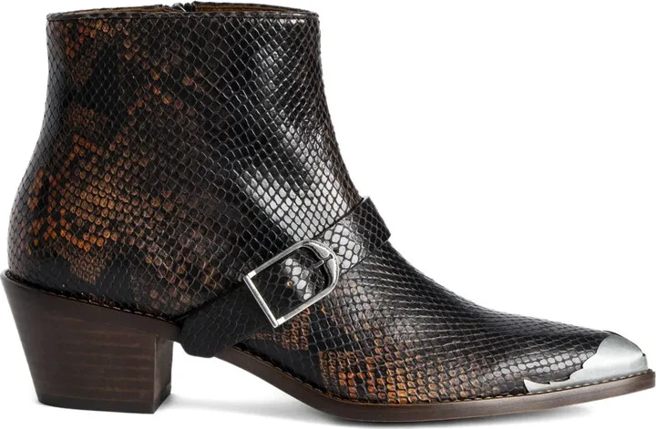 Snakeskin-Effect Buckle Boots