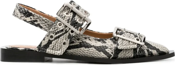Snakeskin-Effect Buckled Sandals