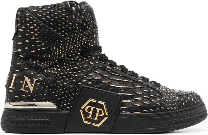 Snakeskin-Effect High-Top Sneakers